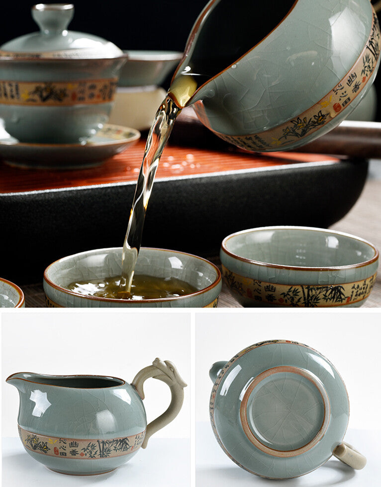 Chinese Porcelain Kungfu Tea Set Tea Pot Gaiwan Tea Cup Set Tea Ceremony Decor