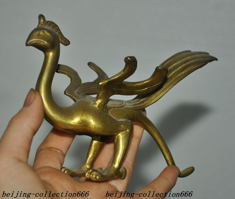 5.6" Chinese Ancient Dynasty Bronze Gilt Wealth Lucky Animal Phoenix Bird Statue