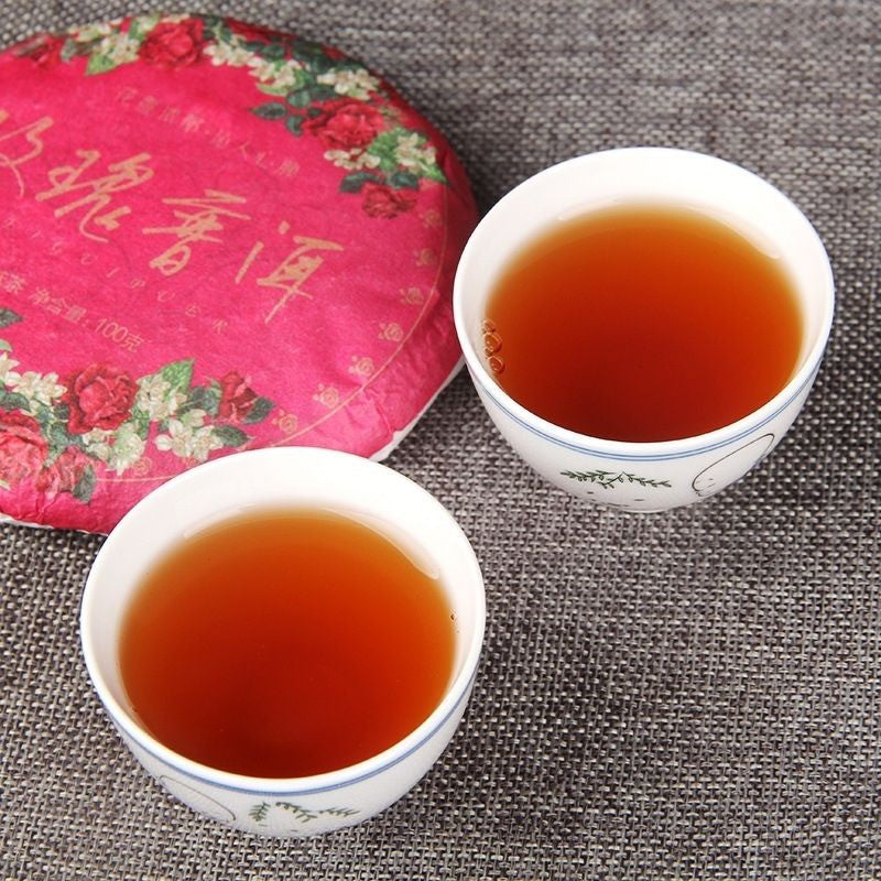 100g Authentic Yunnan Rose Pu'er Tea Flower Tea Mini Ripe Tea Cake Beauty Tea