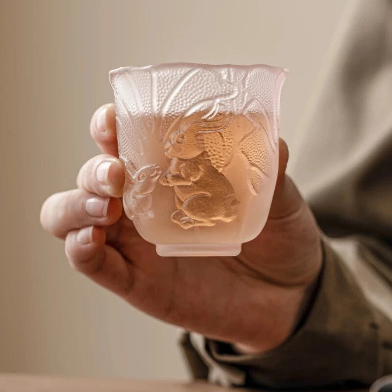 Cute Glass Rabbit Tea Cup Ladies High Grade Tea Cup Embossed Glaze Tea Set