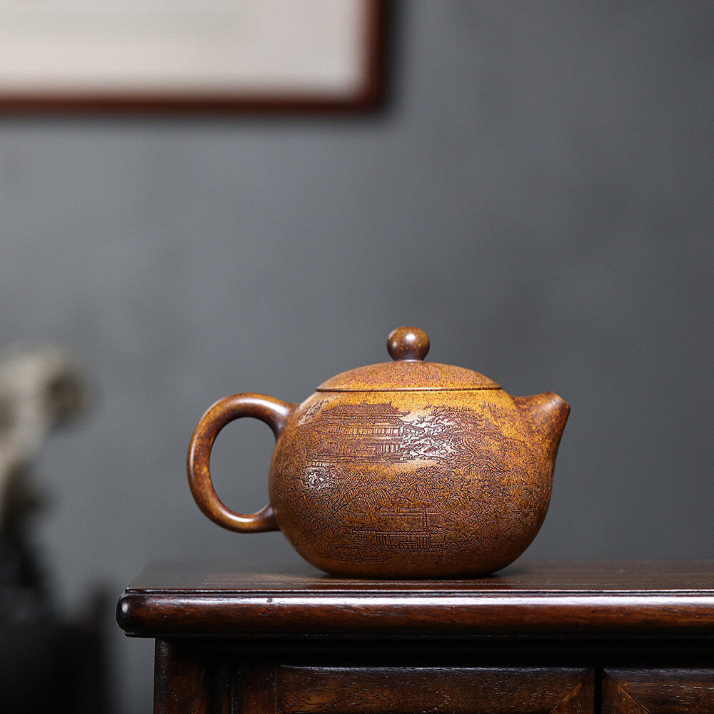 Yixing Zisha TeaPot 500cc Raw Ore Gold Sand Teapot Household Tea Set