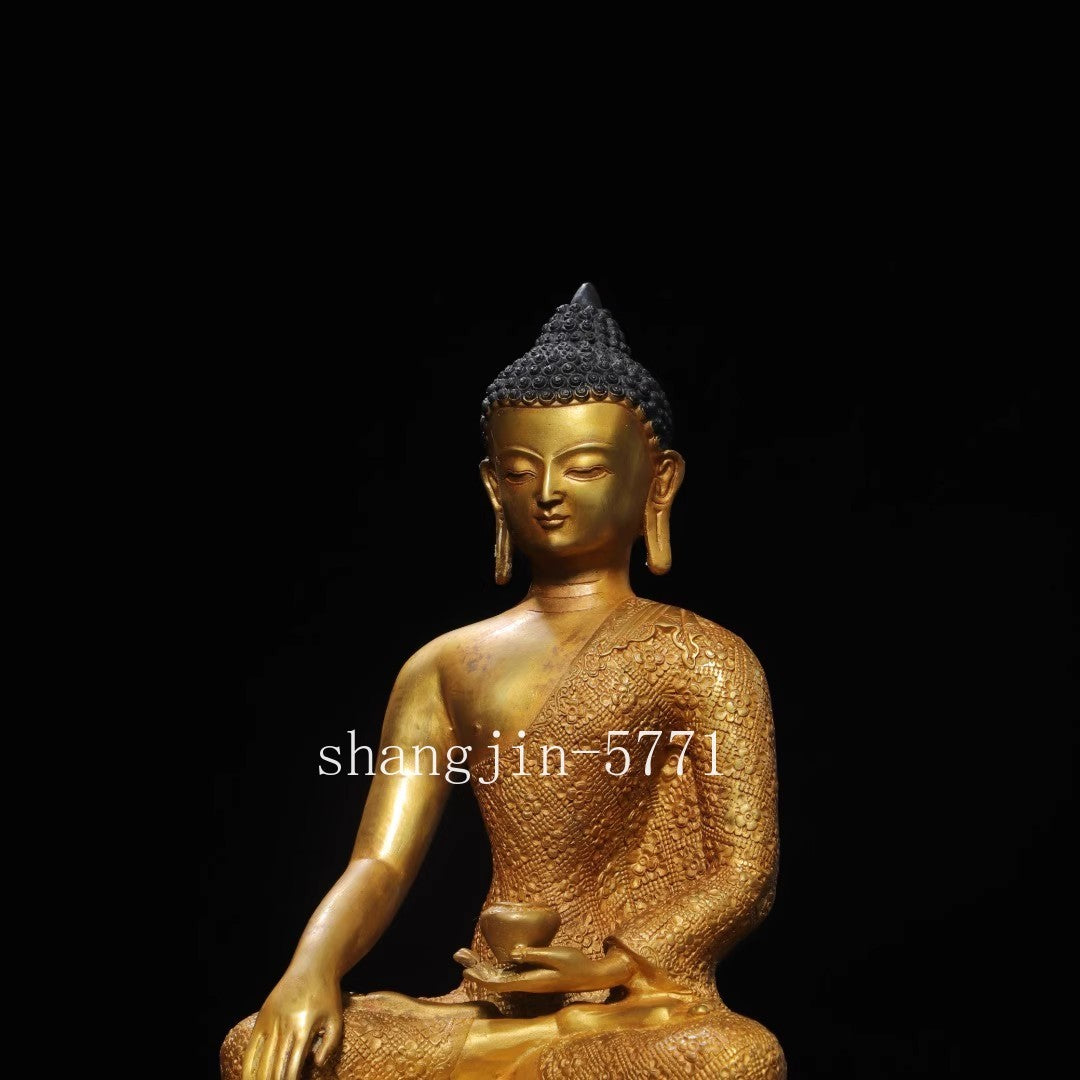 Tibet Buddhism Temple Bronze Gilt Sakyamuni Shakyamuni Medicine Buddha Statue