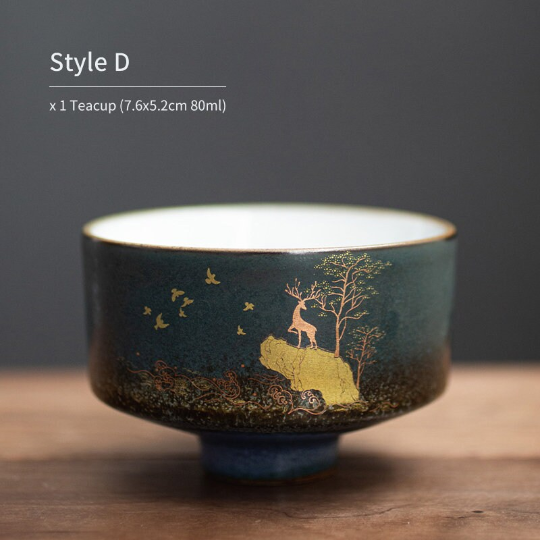 Ceramic Teacup Gold Deer Personalization Chinese Kung Fu Tea Cup for Tea 80ml