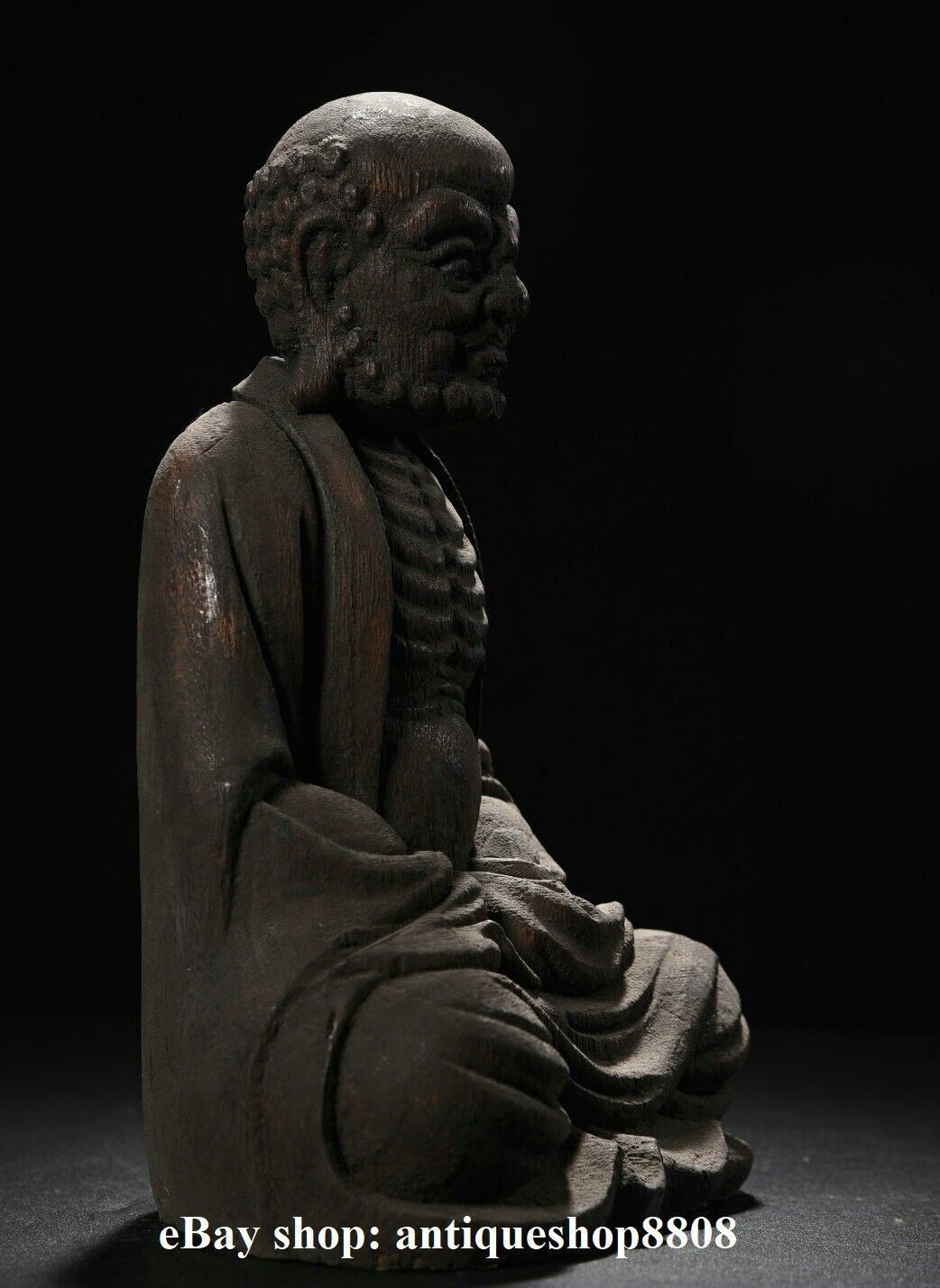 10" Tibet Buddhism Wood Eaglewood Arhat Damo Bodhidharma Dharma Buddha Statue
