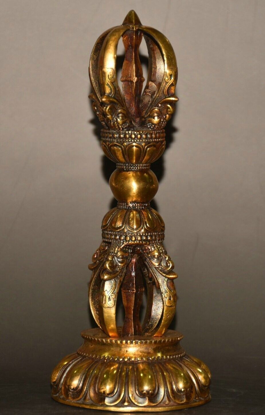 7"Old Tibet Buddhism Pure Bronze Gilt Vajra Dorje Phurpa Exorcism Talisman Faqi