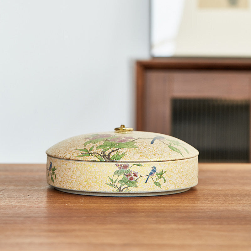 Tea Cainster With Lid Enamel Stoneware Jar For Pu'er Tea Cake Puer Cake Tea Box