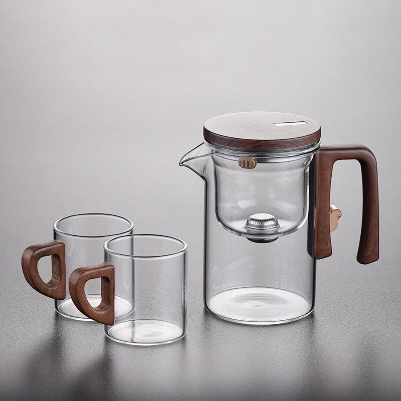 Boutique Tea Pot Matching Cup Glass Wood Handle Tea Tray Tea Water Separation