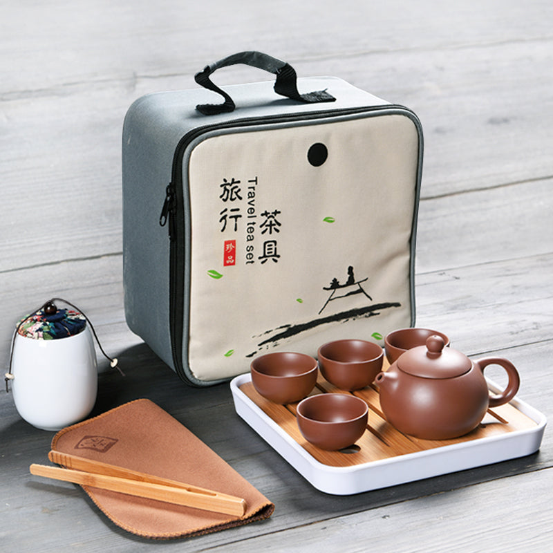 Travelling Tea Set Portable Bag Yixing Zisha Teaset Tea Plate Reservoir Tea Tray