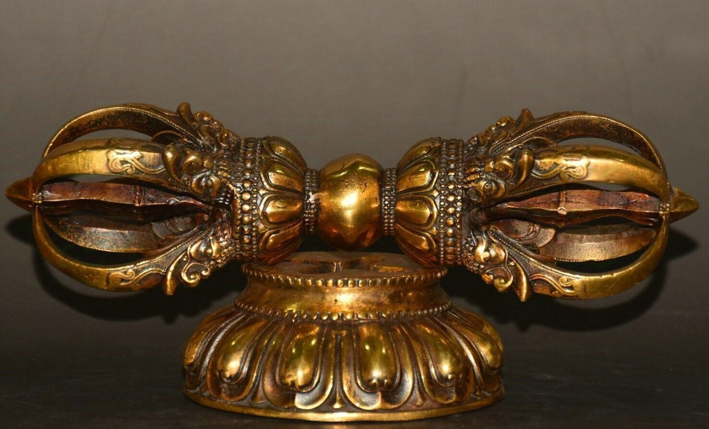 7"Old Tibet Buddhism Pure Bronze Gilt Vajra Dorje Phurpa Exorcism Talisman Faqi