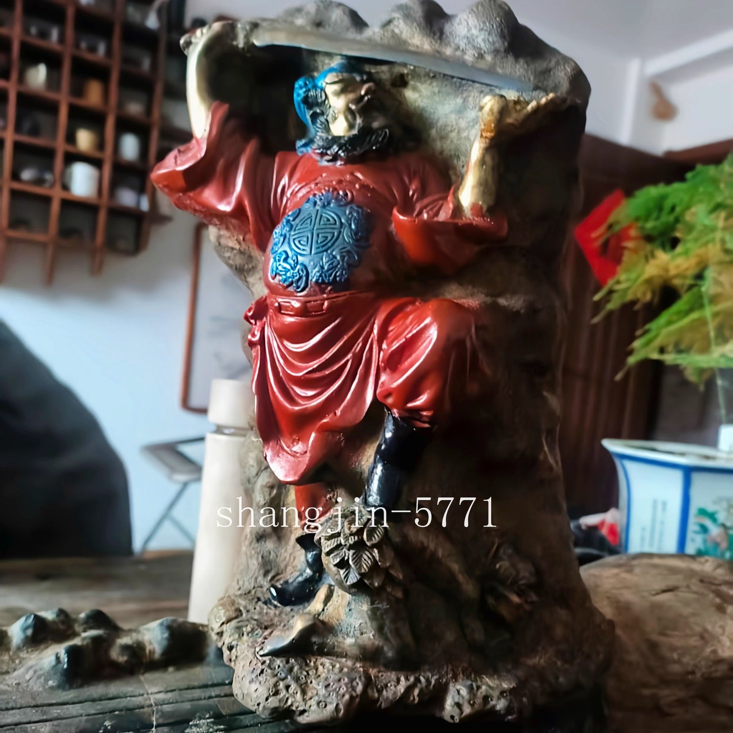 10" Color Stone Zhong Kui Statue Figurine Ghost Devil Demon Catcher Killer Deco