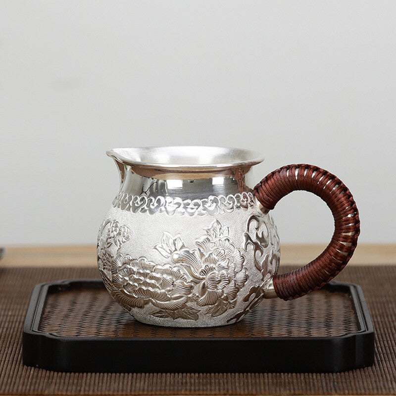 Sterling Silver Tea Set Stove Kettle Tea Pot Tea Cups Handmade Wealth Blooms Set