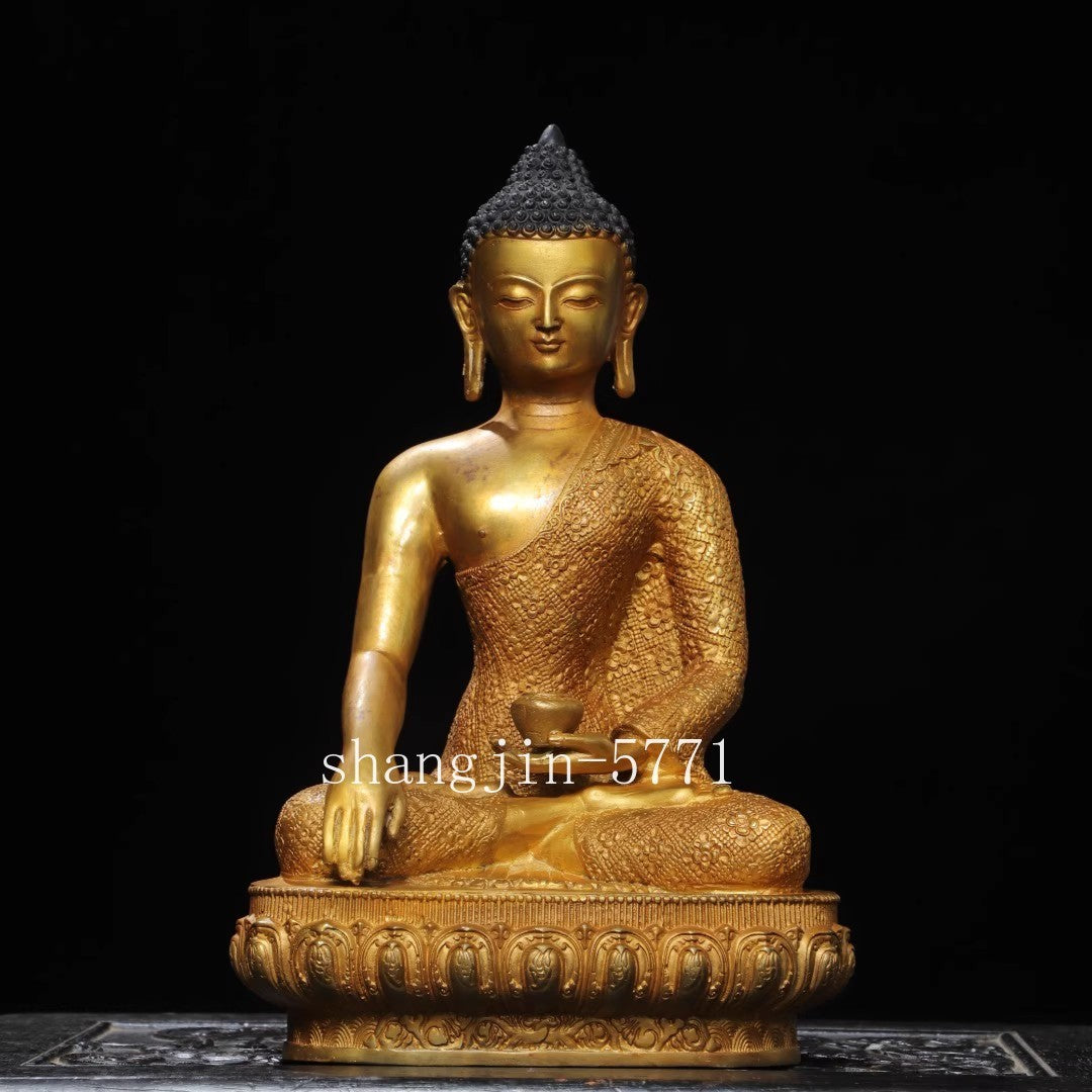 Tibet Buddhism Temple Bronze Gilt Sakyamuni Shakyamuni Medicine Buddha Statue