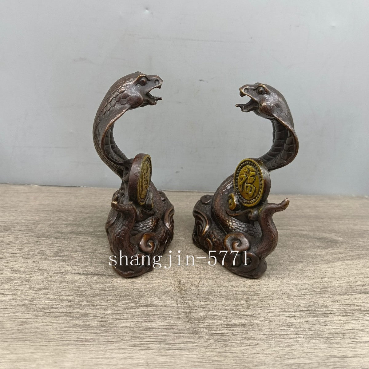 Pair 5" Brass Cobra Snake Statue Artwork Collection Wealth Feng Shui Home Decor