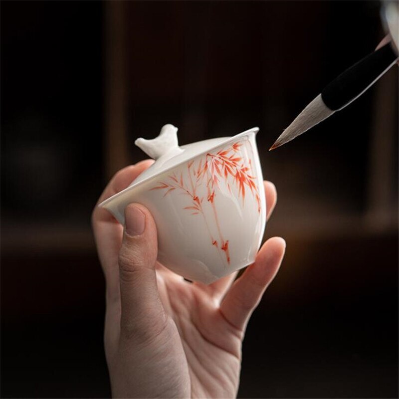 150ML Ceramic Tea Gaiwan Teacup Handmade Tea Tureen White Porcelain Tea Cup