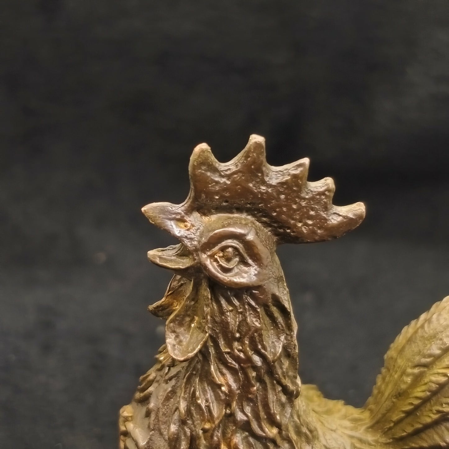 Antique Bronze Money Chicken Tea Pet Statue Ornament Chinese