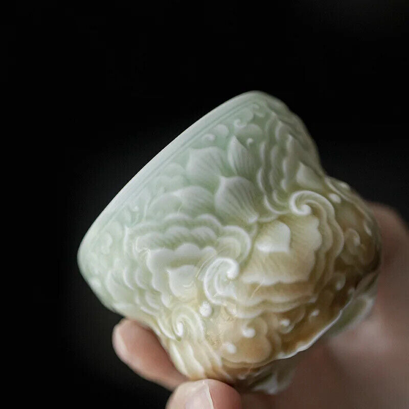 Chinese Celadon Flowers Teacup Ceramic Cups Chinese Kung Fu Tea Cup Set Teaware