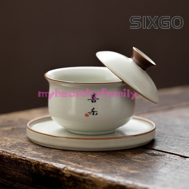 Ru Kiln Three Cai Lid Bowl Tea Cup Can Hover and Rotate Ceramic Tea Cup Tea Set