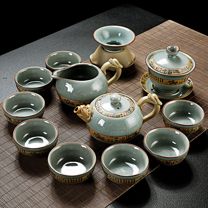 Chinese Porcelain Kungfu Tea Set Tea Pot Gaiwan Tea Cup Set Tea Ceremony Decor