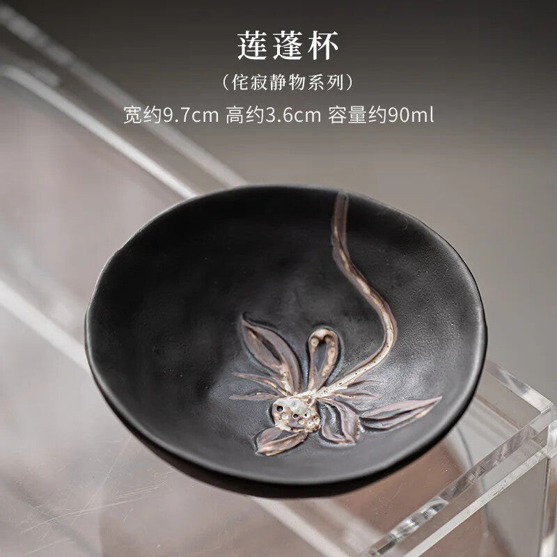 Ceramic Tea Cup Handmade Rough Pottery Lotus Cup Tea Bowl Kung Fu Tea Set