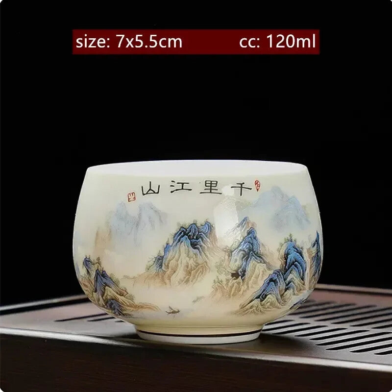 Lamb Fat Jade White Porcelain Tea Cup Handmade Portable Ceramic Teacup Tea Set