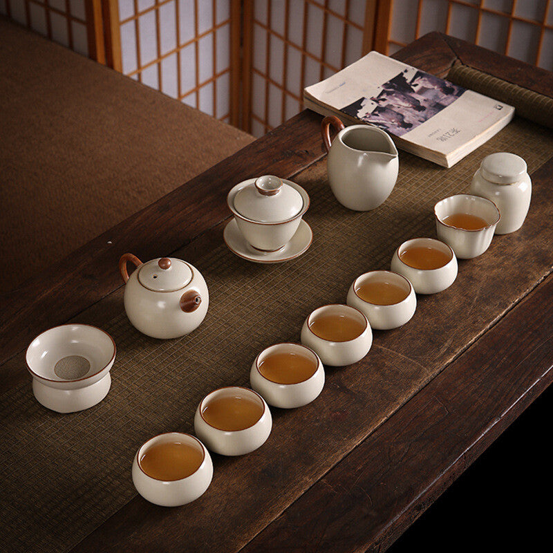 Complete Tea Set Ruyao Craft Crackle Glaze Porcelain Tea Pot Gaiwan Tea Cup New