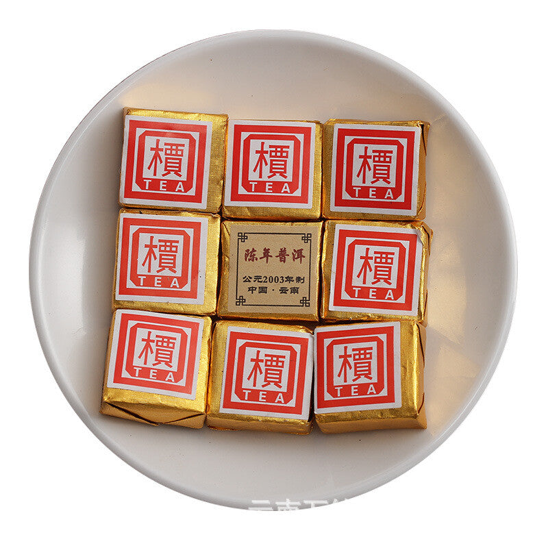 500g Small Gold Tea Brick Mini Tuo Tea Small Square Brick Aged Pu-erh Ripe Tea