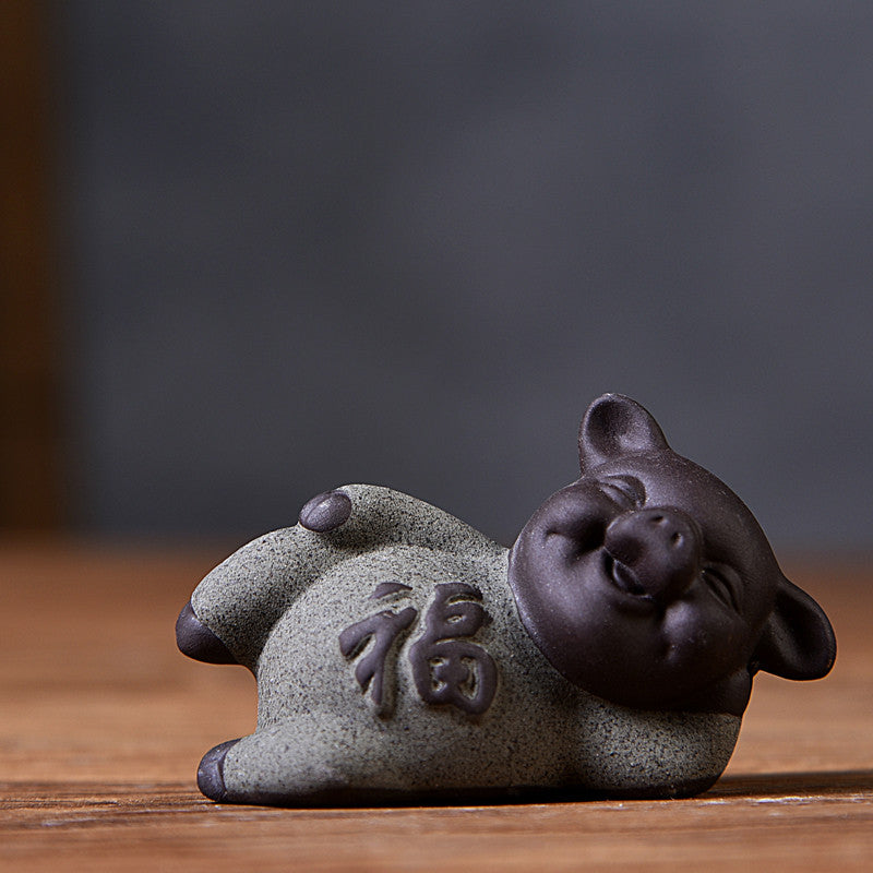 1.7" Geyao Tea Pet Decorations Zisha Five-blessing Pig Decoration Tea Table Tea