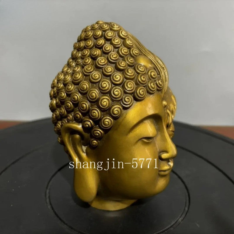 15cm Exquisitely Retro Brass Buddha Demon Handcarved Buddha Head Statue Ornament