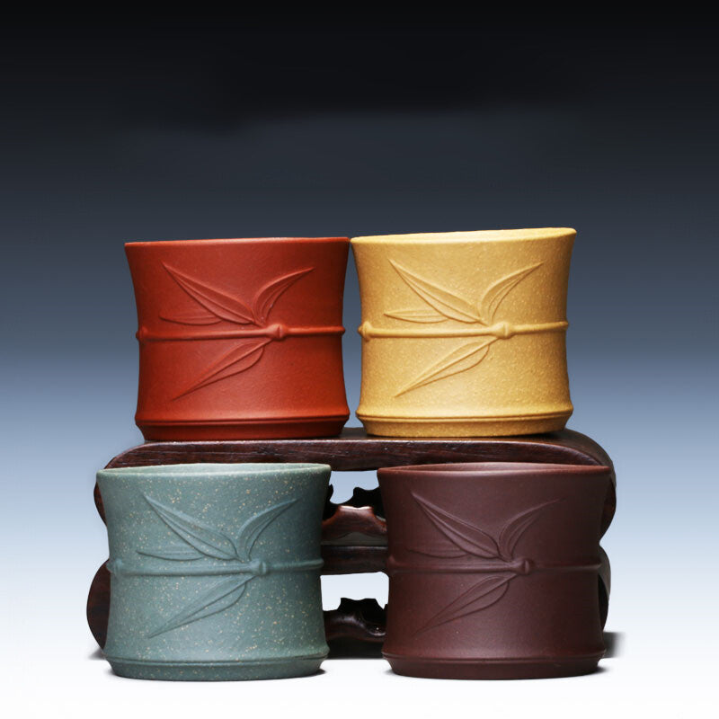 Puer Tea Real Yixing Zisha Tea Cup Marked Bamboo Relief Master Cup Of Tea China