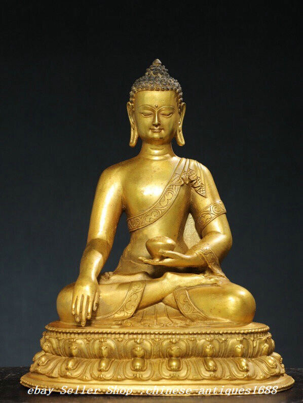 11.8" Old Tibet Bronze Gilt Shakyamuni Sakyamuni Amitabha Buddha Statue