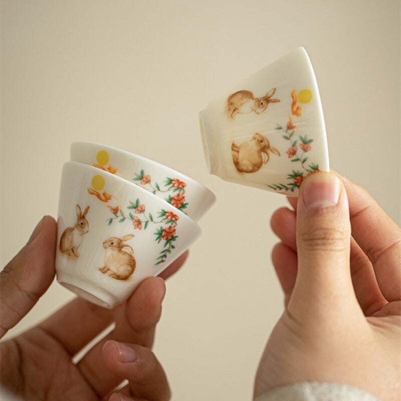 On Sales Travelling Teaset Glass Pitcher Porcelain Infuser Cup Fish Rabbit Print