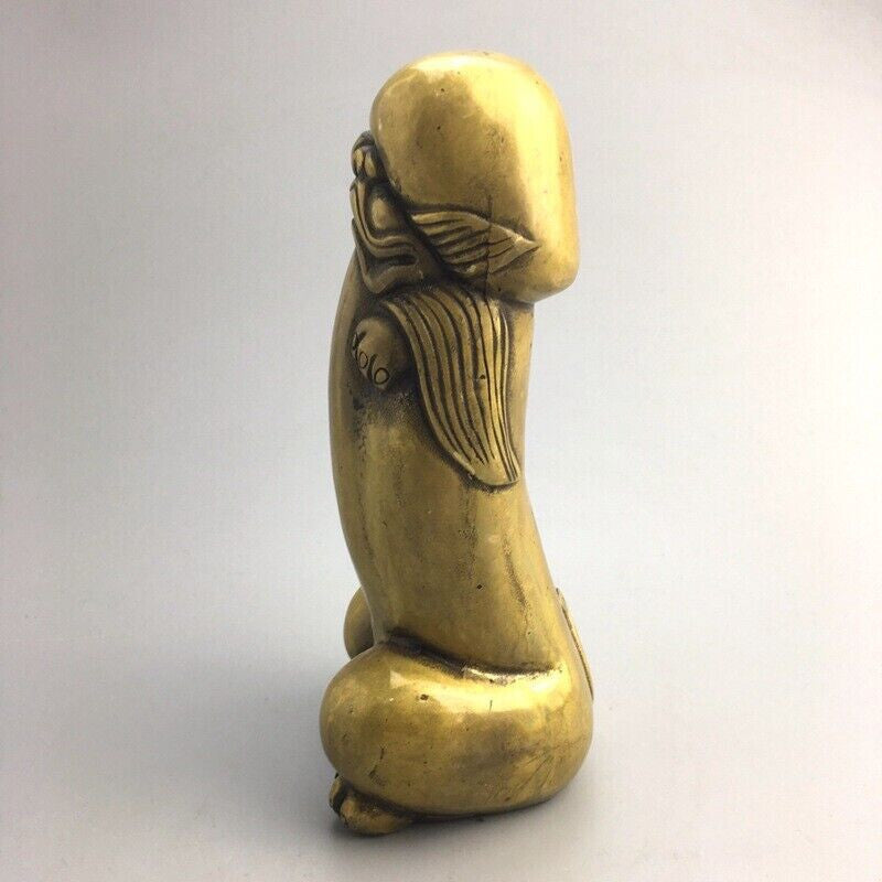 Solid Brass Carved Peni Statue Figure Amulet Feng Shui Decor