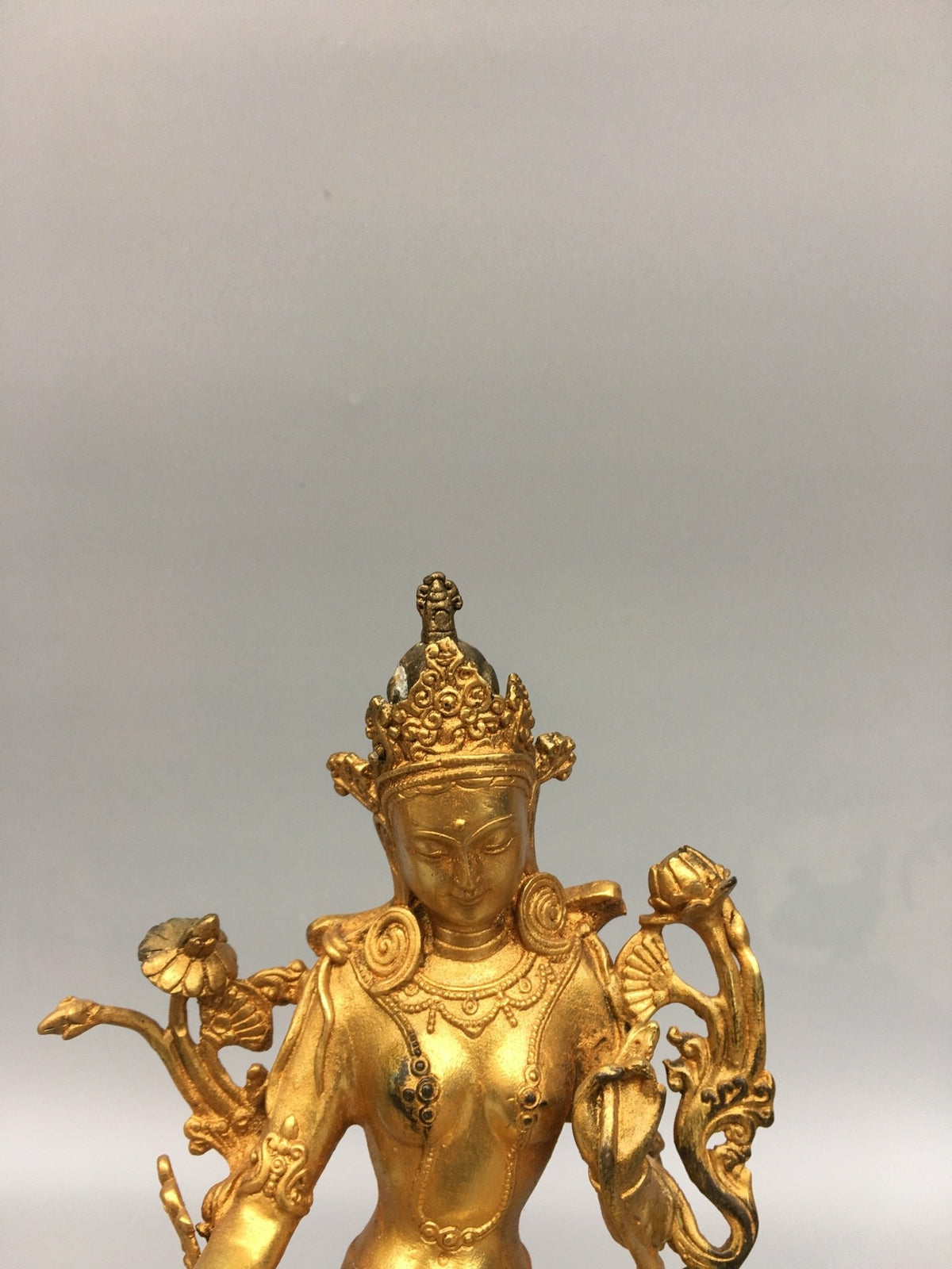 8.4" Antique Old Temple Tibetan Buddhism Dynasty Bronze Gilt Green Tara Statue