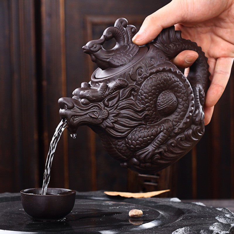 Tea Pot Ceramic Teapot Dragon Phoenix Tea Kettle Purple Clay Tea Set Tea Infuser