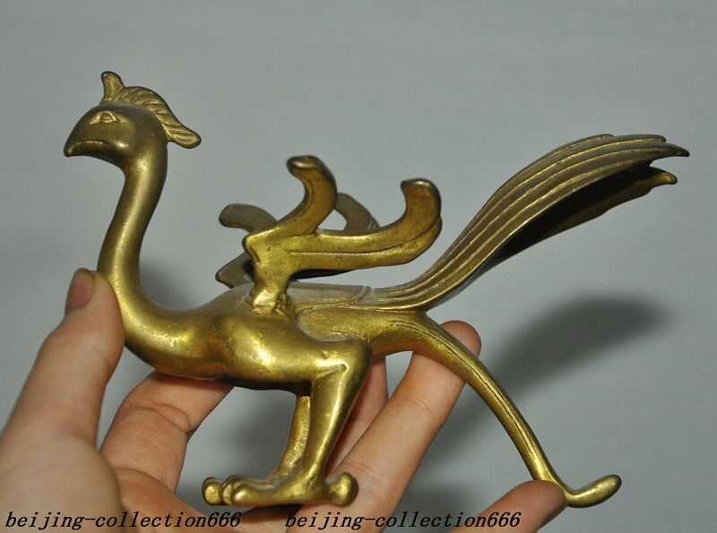5.6" Chinese Ancient Dynasty Bronze Gilt Wealth Lucky Animal Phoenix Bird Statue