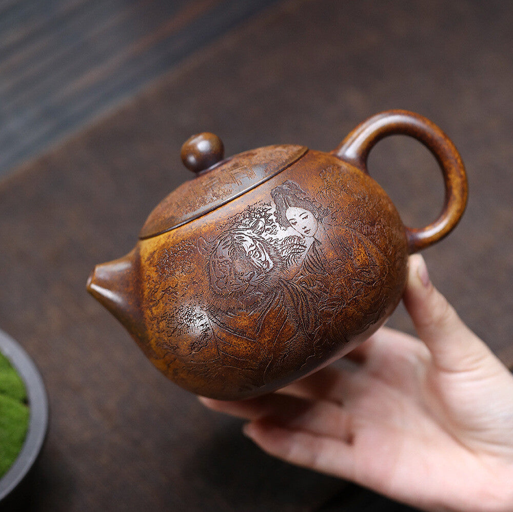 Yixing Zisha TeaPot 500cc Raw Ore Gold Sand Teapot Household Tea Set