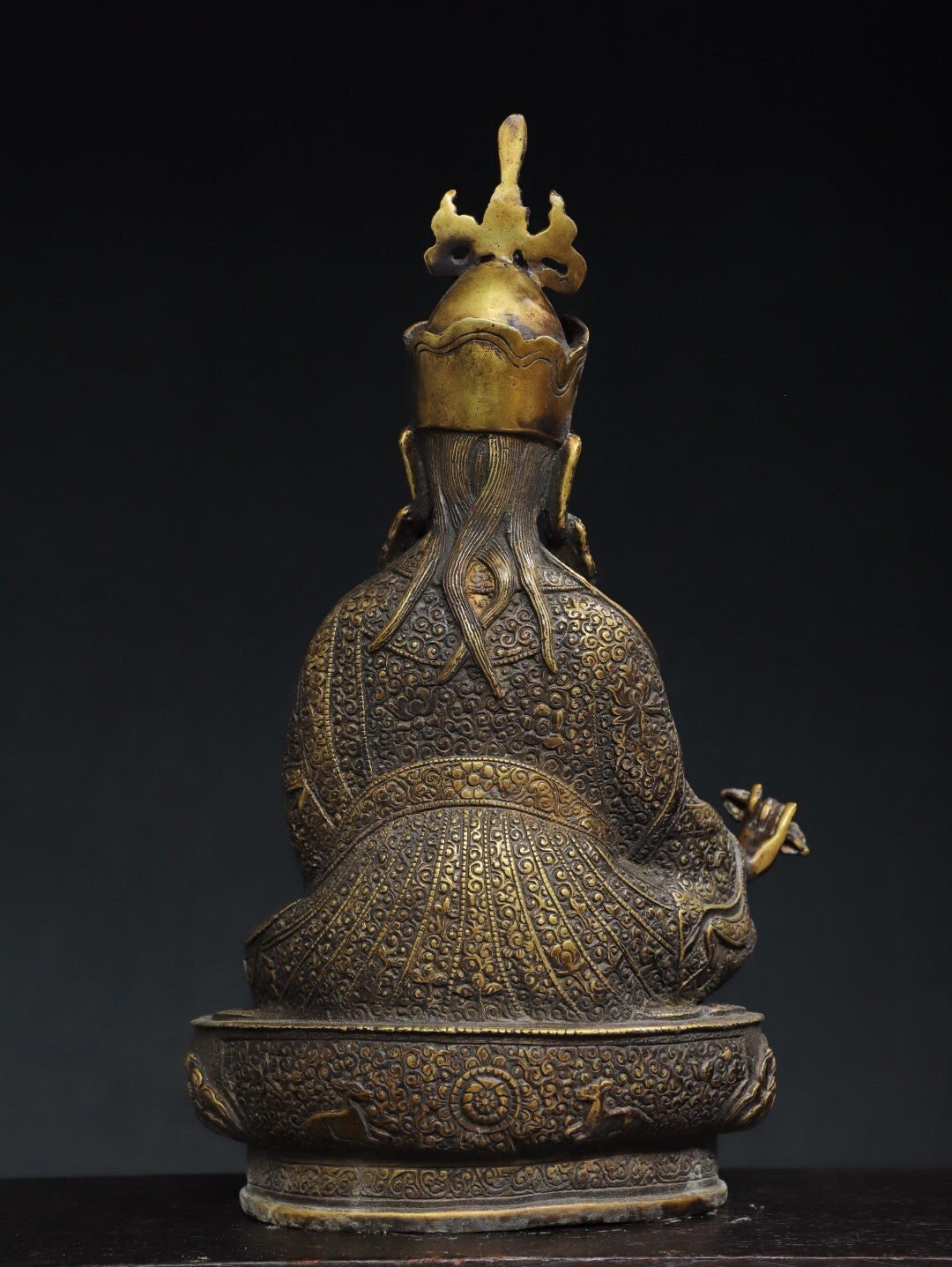 15.7" China Old Tibetan Buddhism Temple Bronze Gilt Padmasambhava Buddha Statue