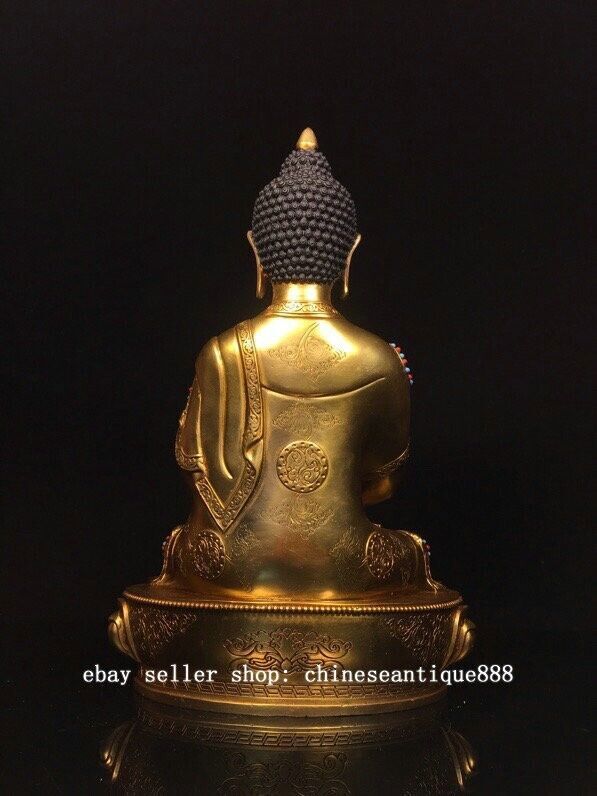 12'' Old Nepal Bronze Gilt Painting Shakyamuni Sakyamuni Amitabha Buddha Statue