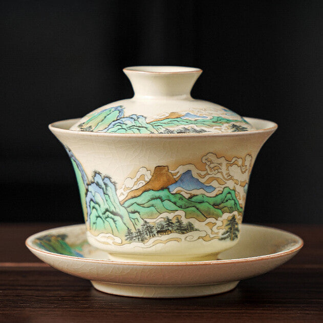 Ru Kiln Lid Bowl Tea Cup Set Chinese Covered Ceramic Kung Fu Tea Set Tea Bowl