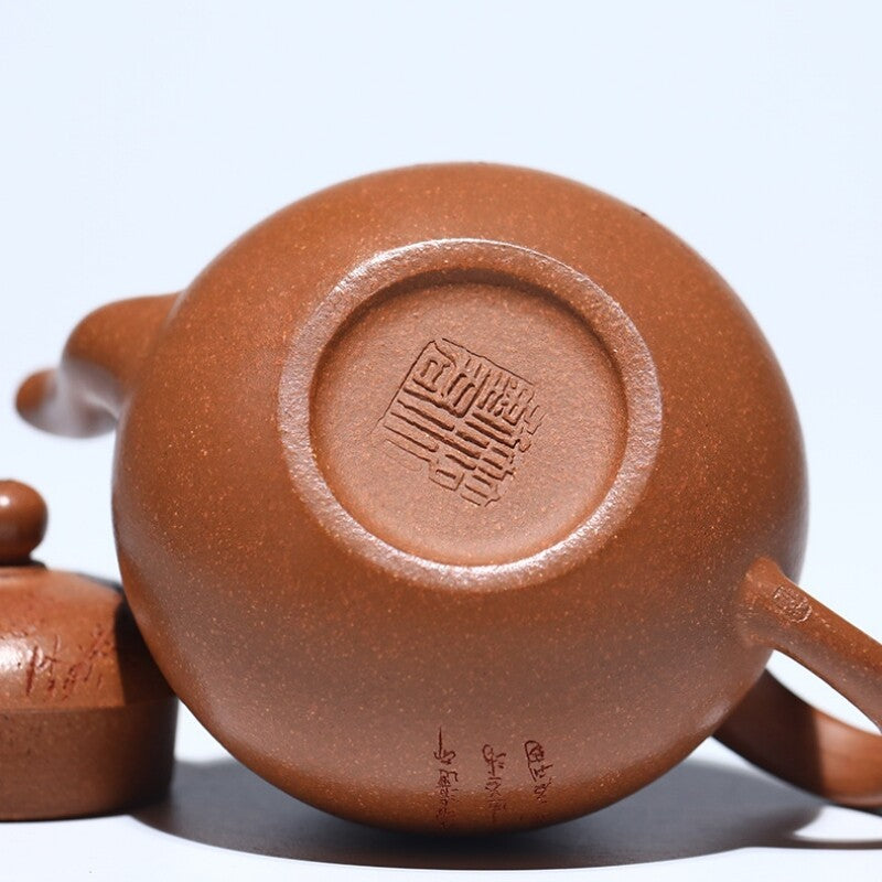 170ml Handmade Tea Pot Marked Traditional Lotus Flower Carved Jiangpo Clay Pot