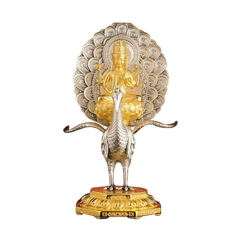 Copper Gilded Silver Peacock Bodhisattva Worship Ornament Vajra Buddha Statue