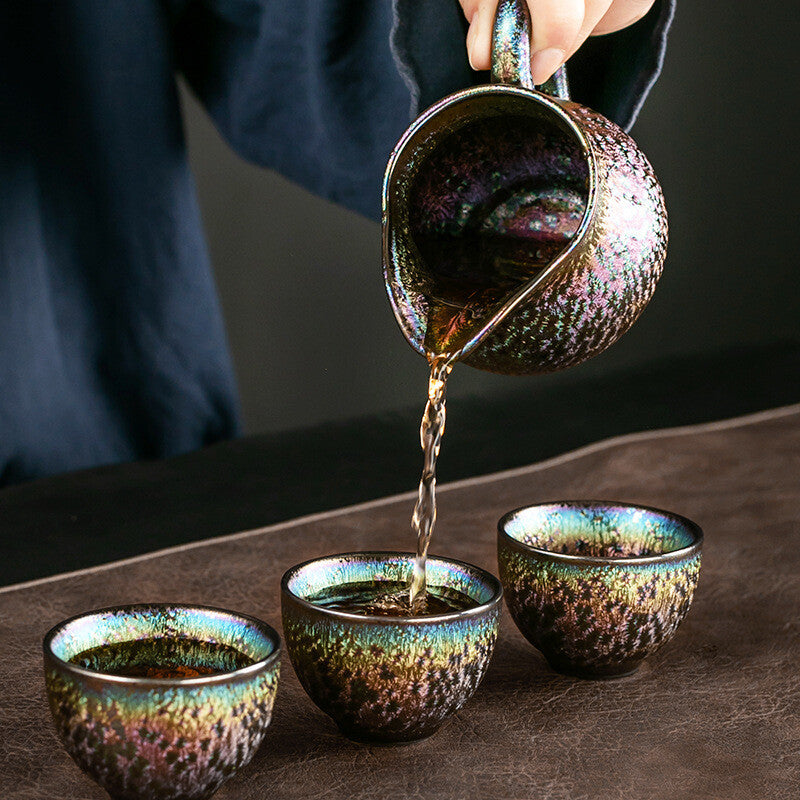 10pcs/lot Tea Set Kiln Change Colorful Peacock Glaze Kettle Tea Pot Tea Cups Set