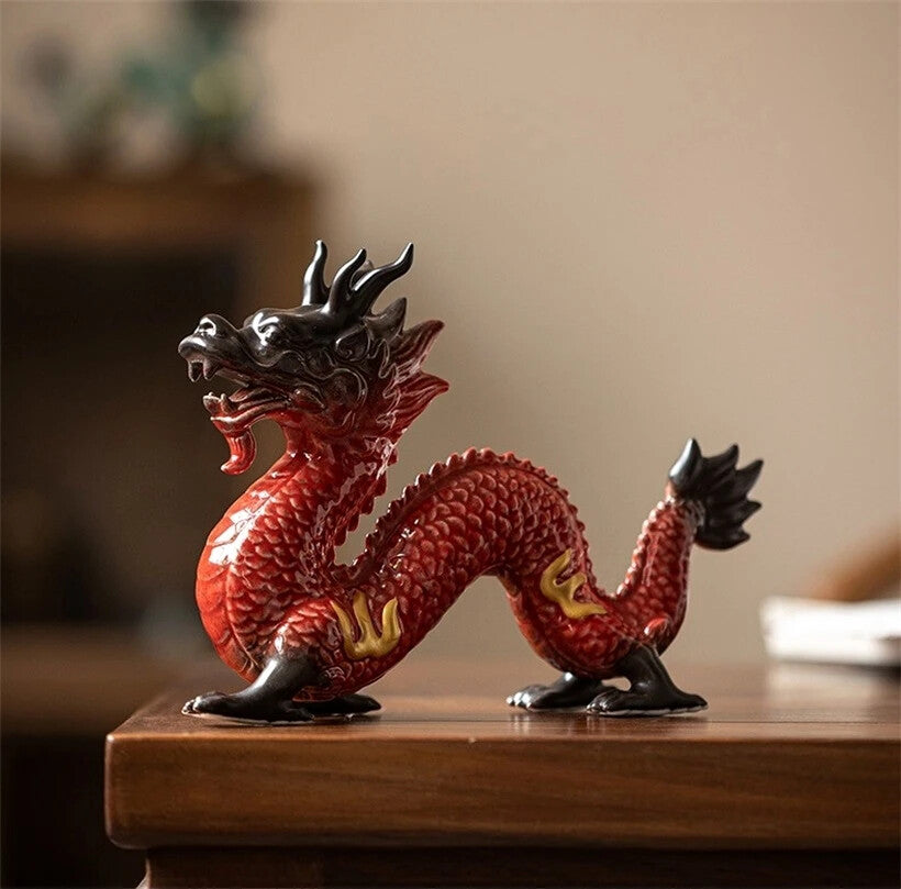Handmade Decoration Techniques Traditional Chinese Ceramic Dragon Statues