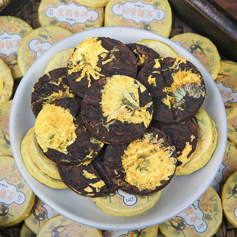 500g Imperial Chrysanthemum Pu'er Tea Cake Xiaotuo Tea Yunnan Ripe Tea Bulk Tea