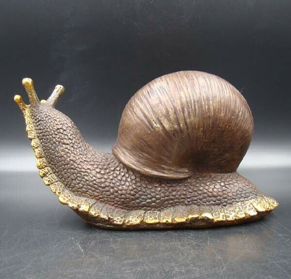 Collectible Handmade Carved Statue Copper Gilt Snail Deco Art