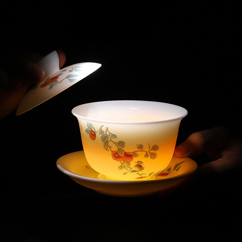 Jade Porcelain Gaiwan Hand Drawing Boutique Tureen Cup Saucer Lid Sancai Bowl