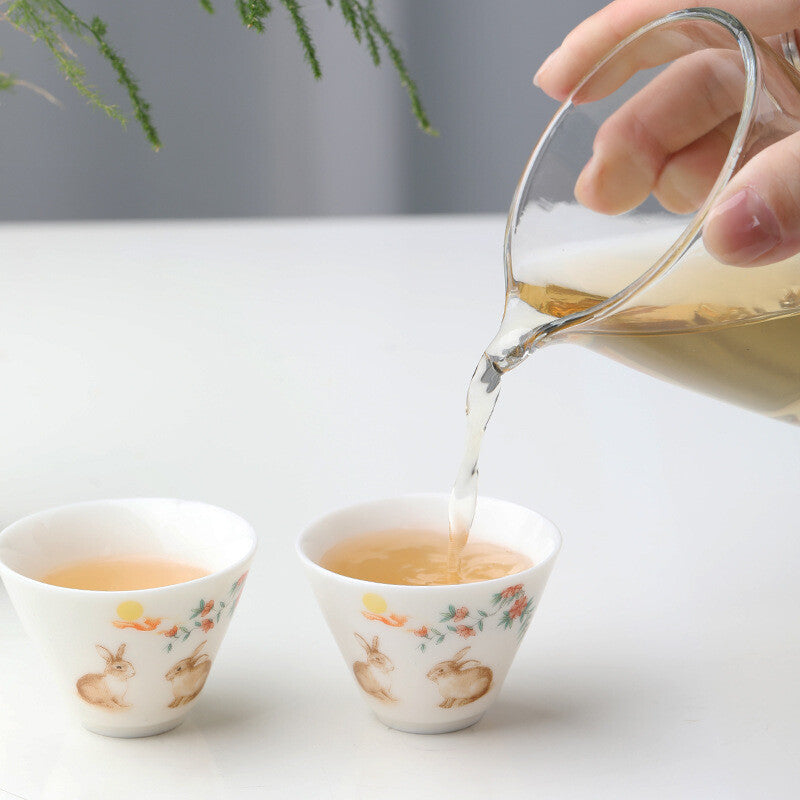 On Sales Travelling Teaset Glass Pitcher Porcelain Infuser Cup Fish Rabbit Print
