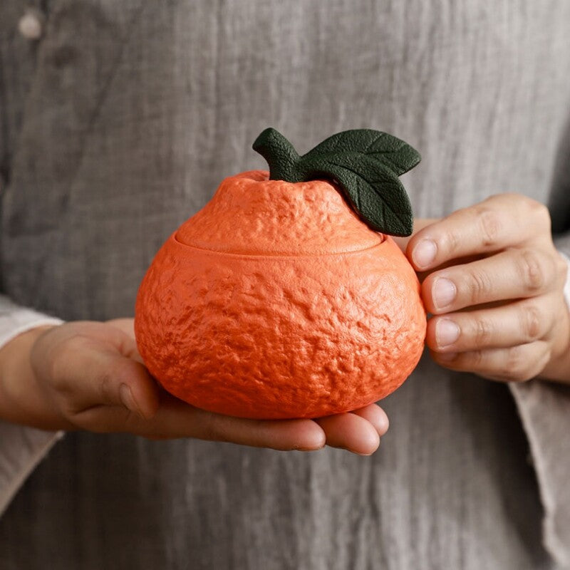 Grapefruit Design Ceramic Tea Canister Sealed With Lid Jar For Loose Tea Small