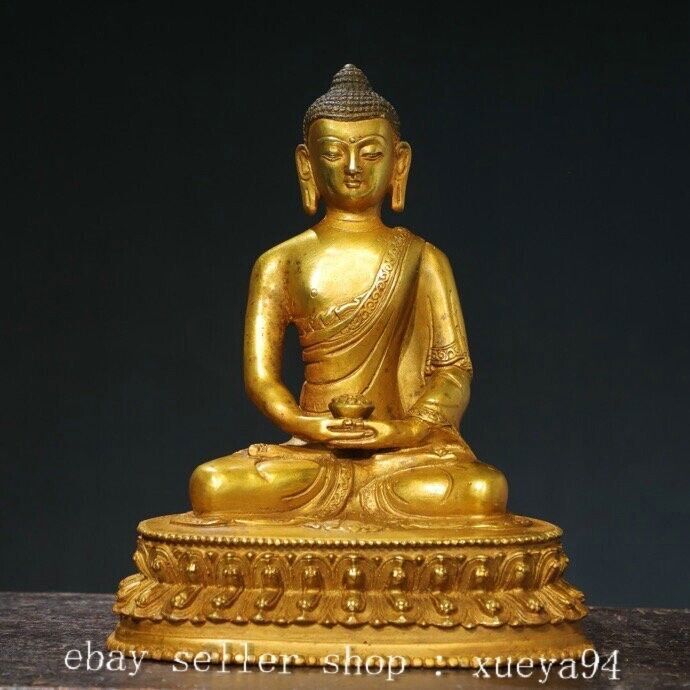 7.8'' Old Tibet Buddhism Bronze Gilt Shakyamuni Amitabha Buddha Statue
