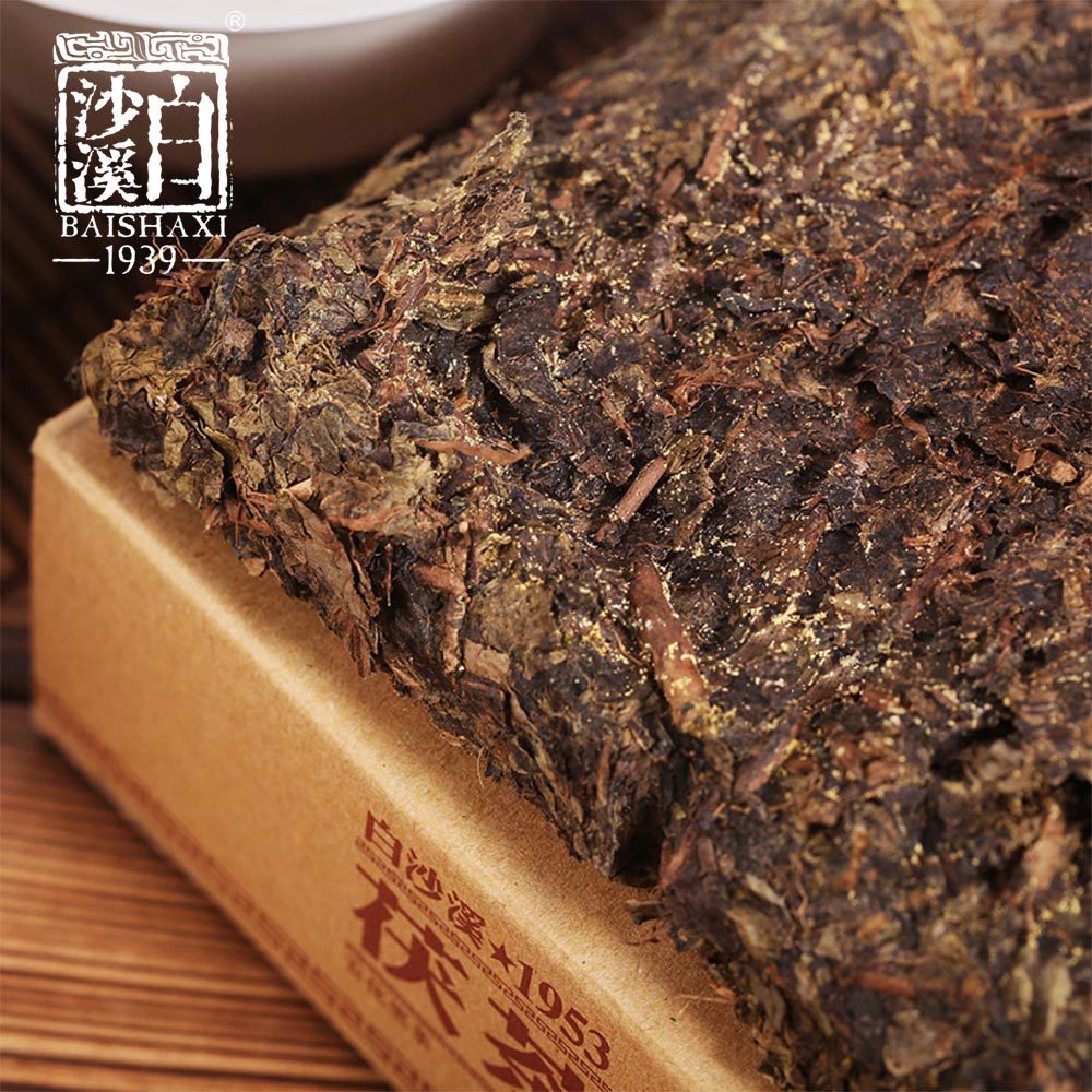 Top Anhua Baishaxi High Quality Golden Flower Fu Cha 1953 Dark Tea Brick 338g